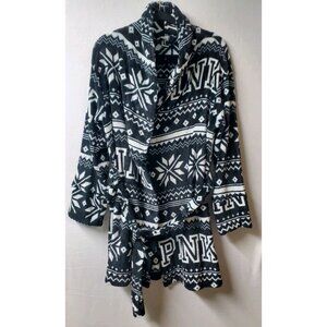 PINK Victoria's Secret Bath Robe Womens Medium Multi Snowflake Fleece Tie Waist